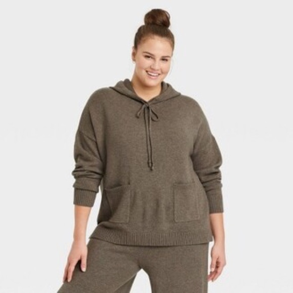 A New Day Knit Pullover Hoodie Sweater Taupe Brown Women’s Size Large